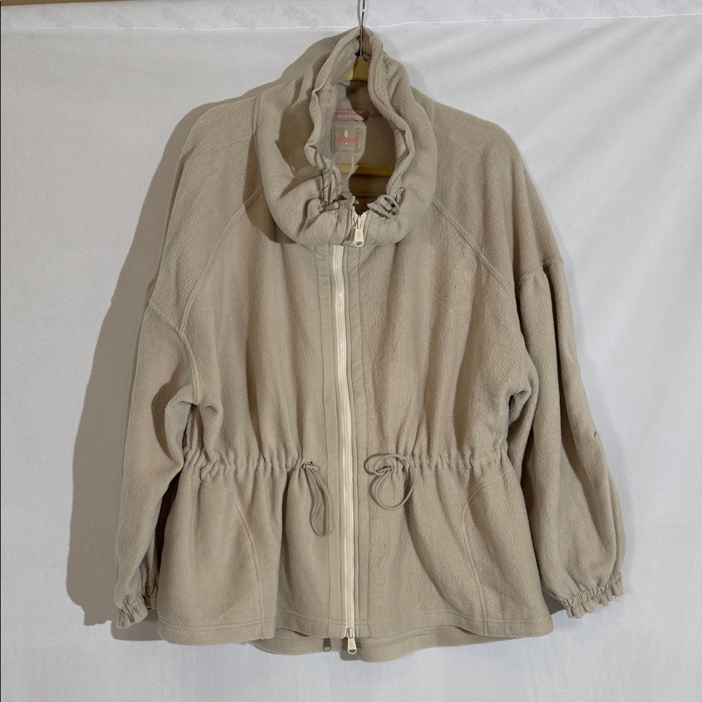 Free People Movement Fleece Cinch Waist Zip Jacket M Gray Taupe